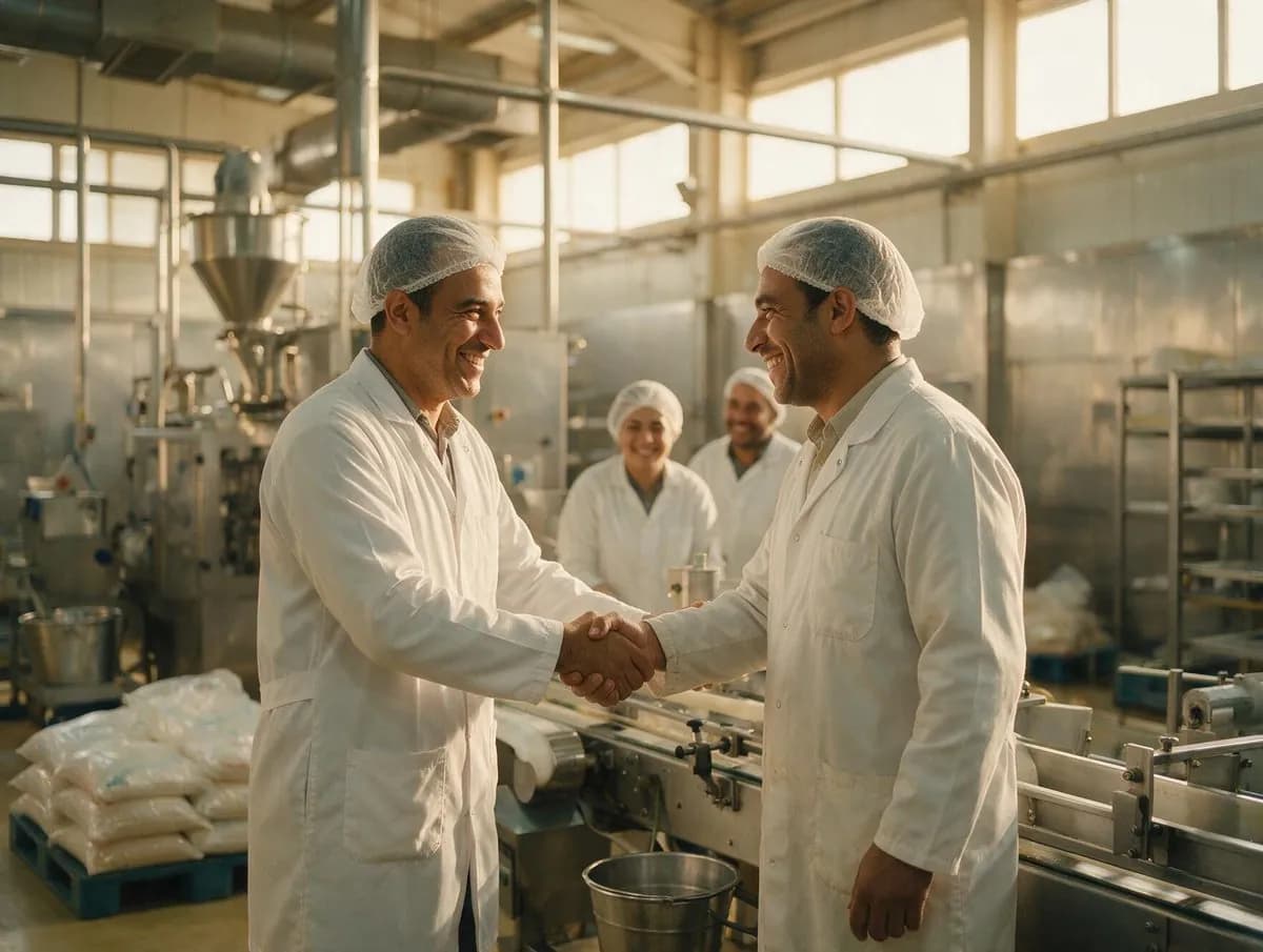 A shift supervisor congratulating an operator at the end of a campaign shift